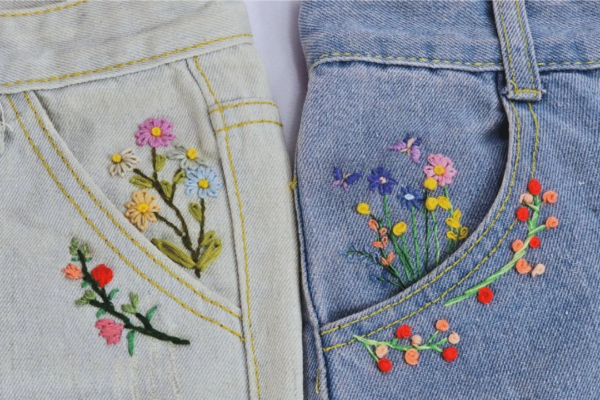 Easy Flower Embroidery on Jeans — easy step-by-step DIY tutorial.