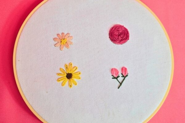 4 Simple Flower Embroidery Stitches — easy step-by-step DIY tutorial.