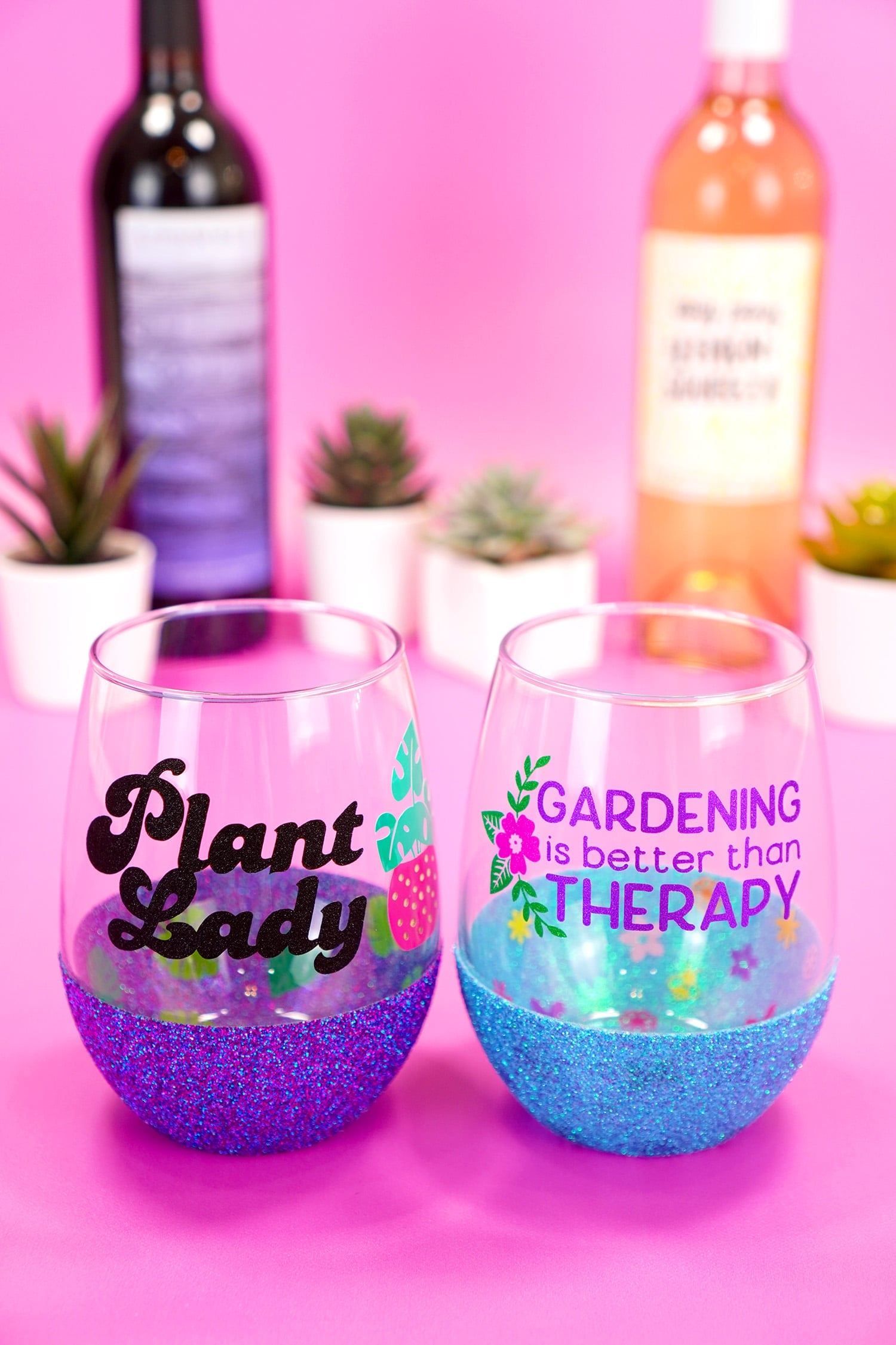 Glitter Wine Glasses - Wine Bottle Crafts