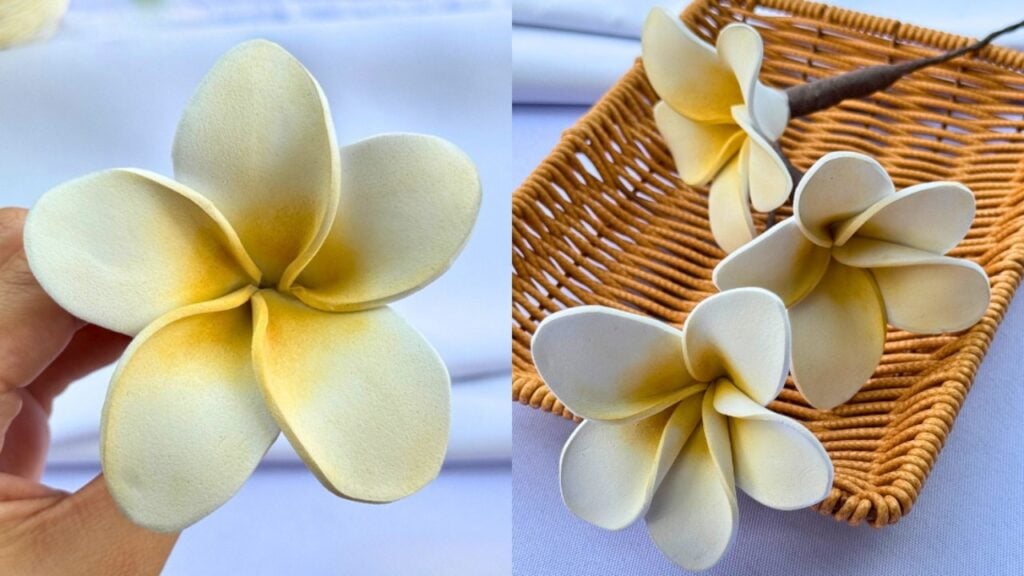 DIY Craft Foam Frangipani Flower — easy step-by-step DIY tutorial.