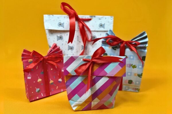How to Make a Gift Bag from Wrapping Paper — easy step-by-step DIY tutorial.