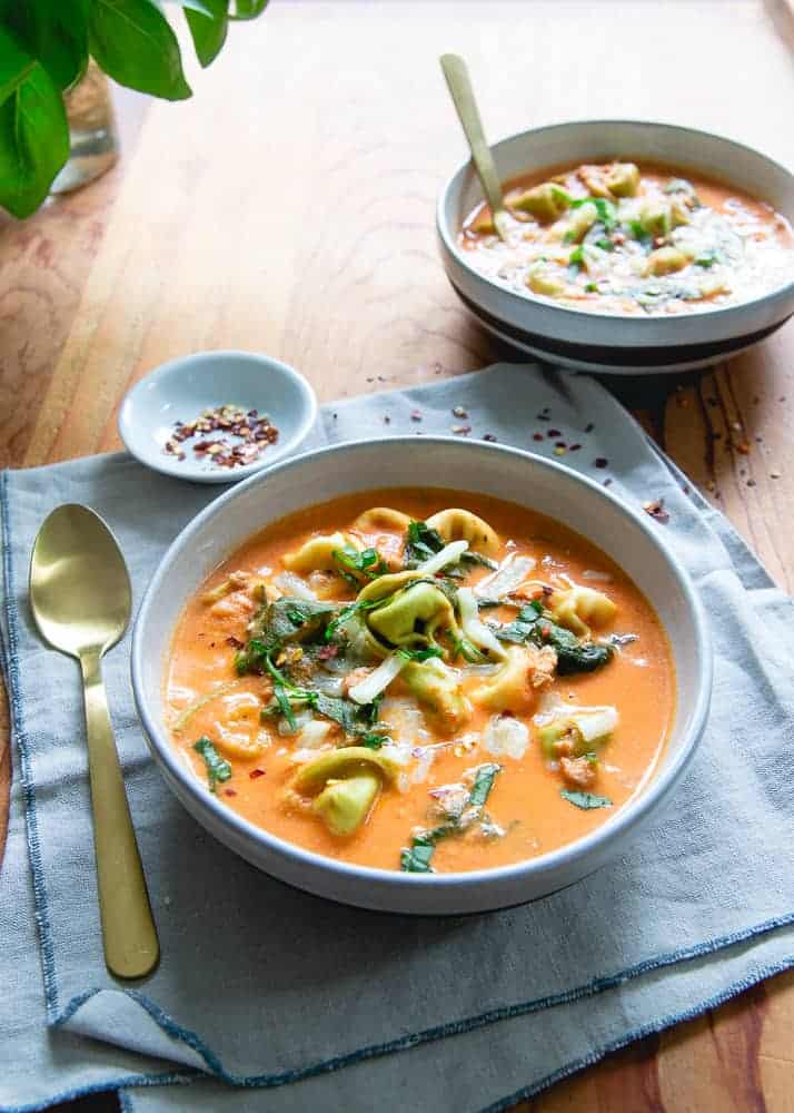 Easy Dinners - Creamy Tomato Tortellini Soup - Cozy Dinner