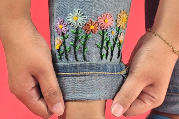Floral Embroidery for Jeans Leg — easy step-by-step DIY tutorial.