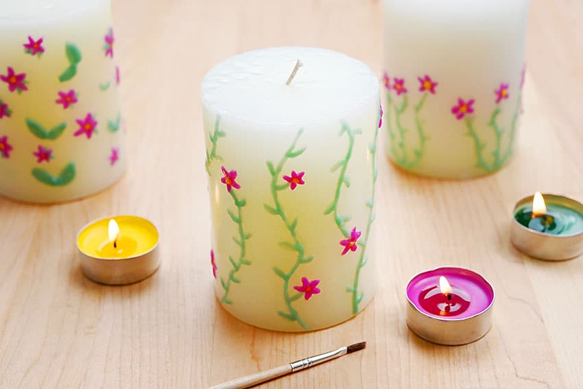 DIY Candle Ideas - Painted Color Candles - Colorful Wax Painting Craft