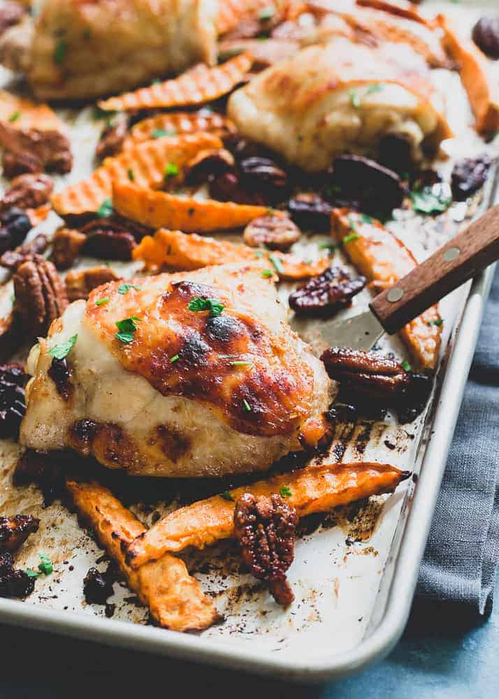 Thanksgiving Recipes - Sheet Pan Chicken and Sweet Potatoes - Easy Holiday Dinner