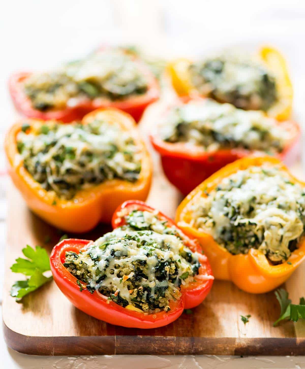 Spinach Recipes - Spinach Artichoke Stuffed Peppers - Cheesy Baked Dinner Spinach Recipes - Spinach Artichoke Stuffed Peppers - Cheesy Baked Dinner