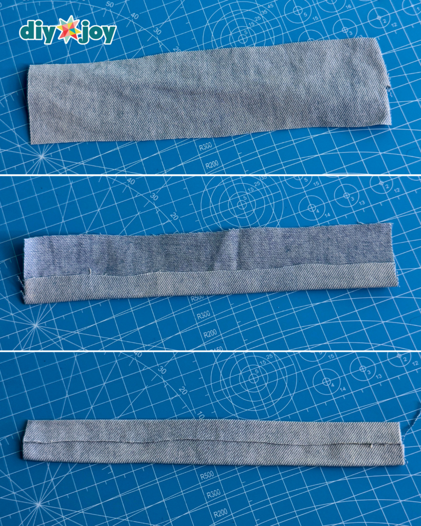 Easy upcycled jeans bracelet craft for kids, teens, and adults using denim, beads, and buttons