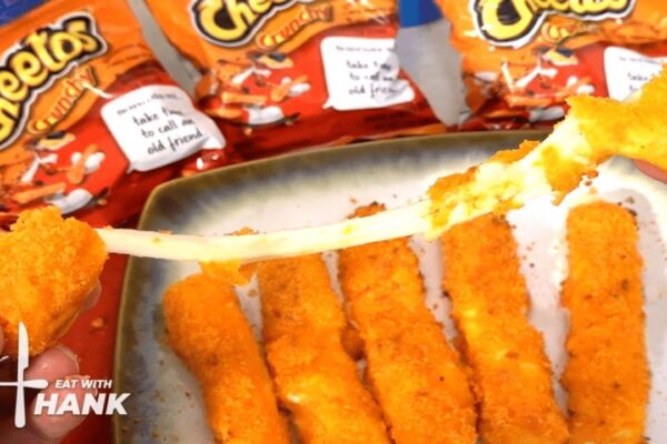 Air-Fried Cheetos Mozzarella Sticks, homemade and freshly served