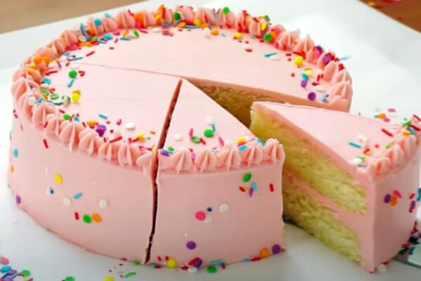 Air Fryer Birthday Cake, homemade and freshly served