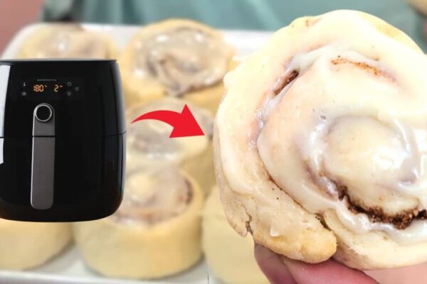 Air Fryer Cinnamon Rolls, homemade and freshly served