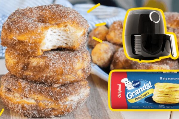 Air Fryer Doughnuts Made With Canned Biscuits, homemade and freshly served