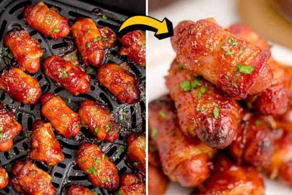 Air Fryer Bacon Wrapped Mini Smokies, homemade and freshly served