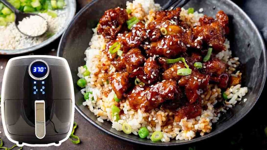Air Fryer Sesame Chicken, homemade and freshly served