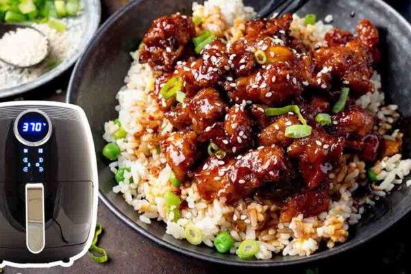 Air Fryer Sesame Chicken, homemade and freshly served
