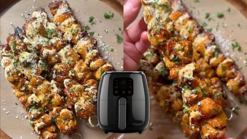 Air Fryer Spicy Garlic Parmesan Chicken Skewers, homemade and freshly served