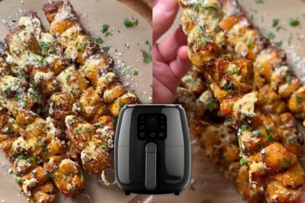 Air Fryer Spicy Garlic Parmesan Chicken Skewers, homemade and freshly served