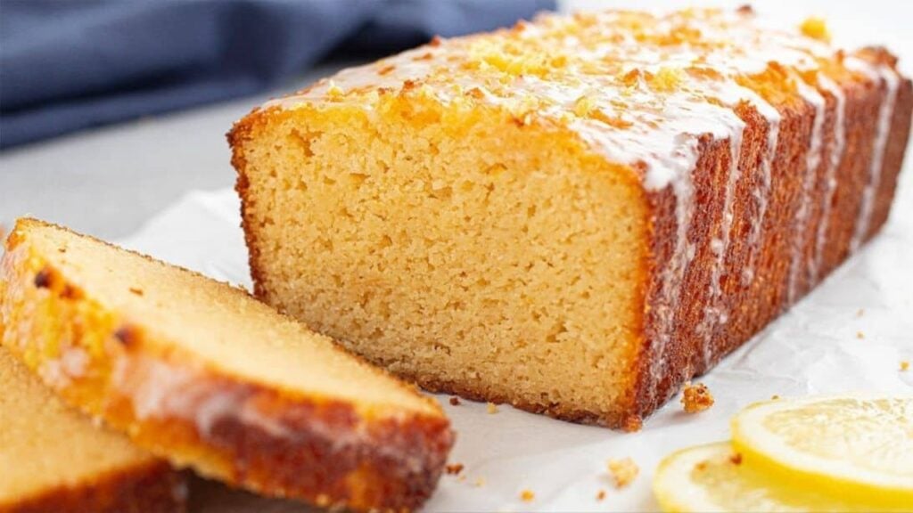Moist Almond Flour Lemon Cake, homemade and freshly served