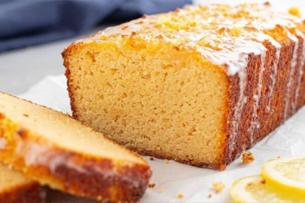 Moist Almond Flour Lemon Cake, homemade and freshly served