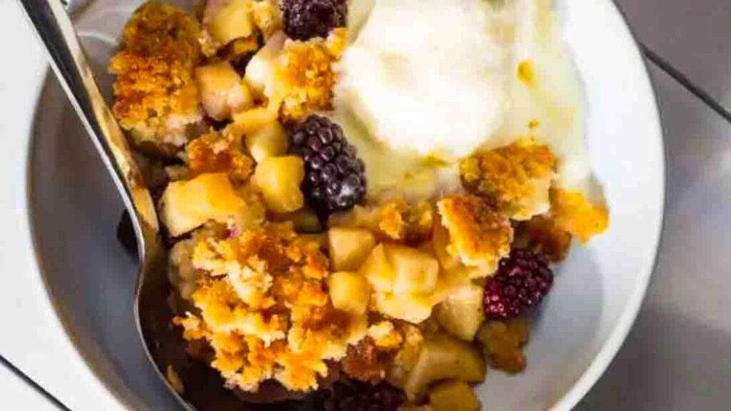 Apple-Blackberry Betty Dessert, homemade and freshly served