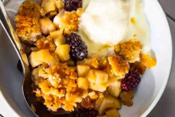 Apple-Blackberry Betty Dessert, homemade and freshly served