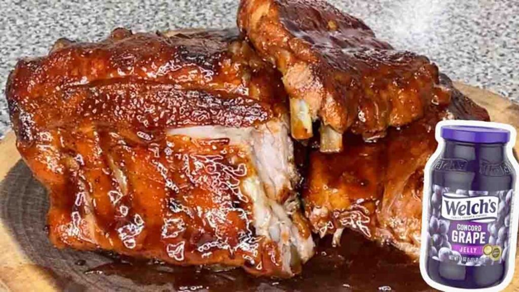 Oven-Baked Baby Back Ribs with Grape Jelly, homemade and freshly served
