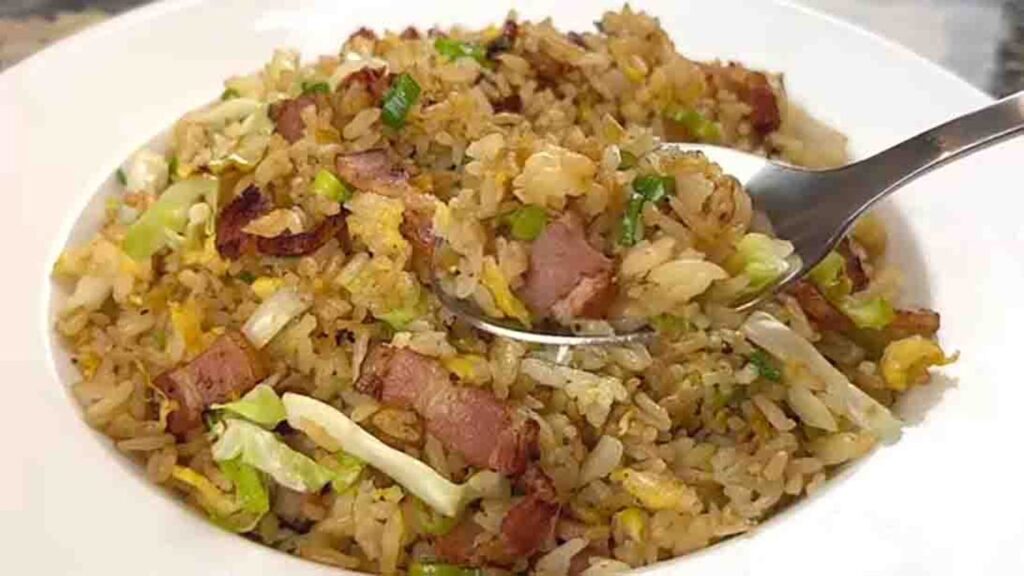 Bacon And Cabbage Fried Rice, homemade and freshly served