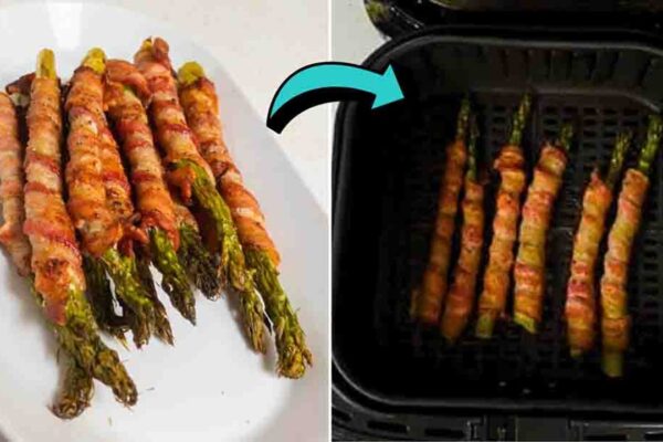 Air Fryer Bacon-Wrapped Asparagus, homemade and freshly served