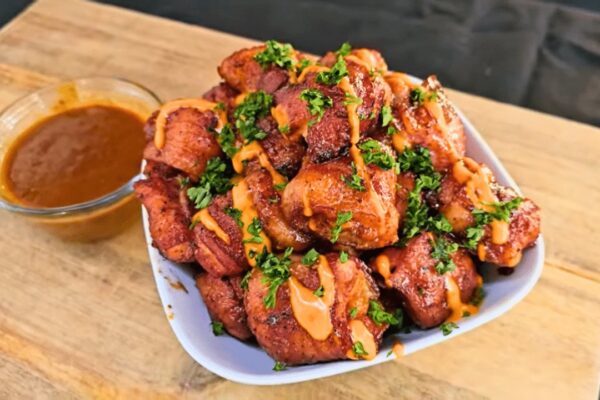 Bacon Wrapped Chicken Cheese Bites, homemade and freshly served