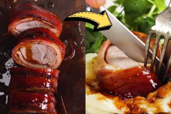 5-Ingredient Bacon Wrapped Pork Tenderloin, homemade and freshly served