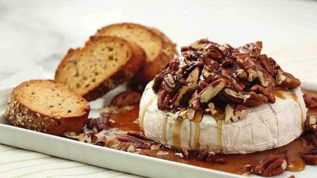 Baked Brie with Pecans, homemade and freshly served