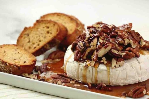 Baked Brie with Pecans, homemade and freshly served