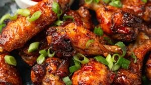 Baked Chicken Wings With Sweet Chili Sauce, homemade and freshly served