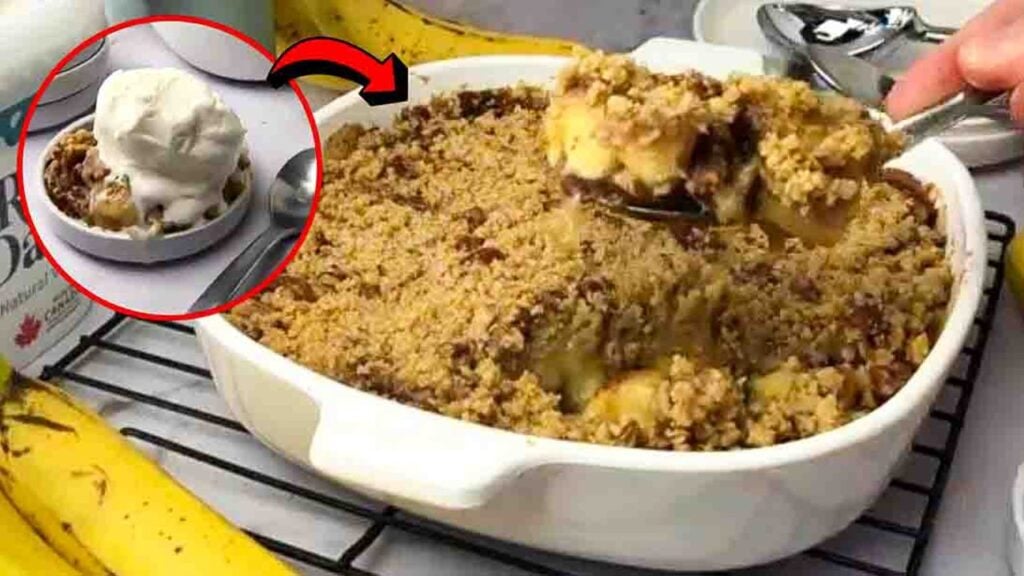 Banana Crumble Dessert, homemade and freshly served