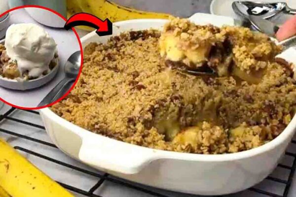 Banana Crumble Dessert, homemade and freshly served