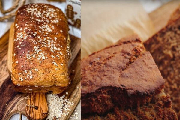 Healthy Banana Bread with Oat Flour, homemade and freshly served