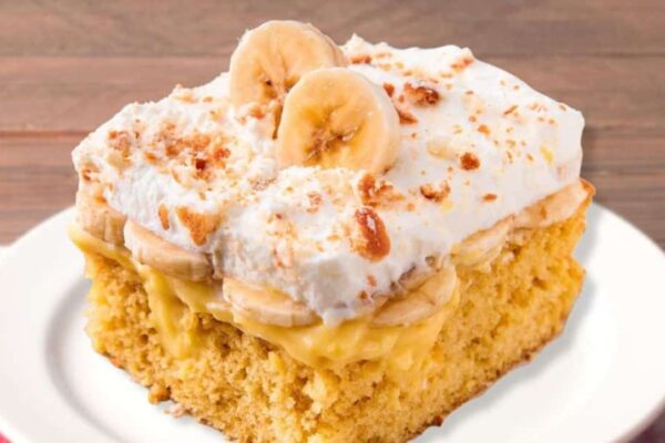 Banana Pudding Poke Cake, homemade and freshly served