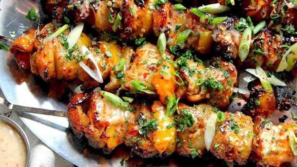 Bang Bang Chicken Skewers, homemade and freshly served