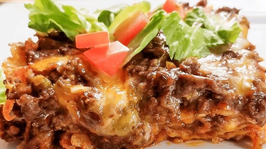 Easy Beef Enchilada Casserole, homemade and freshly served
