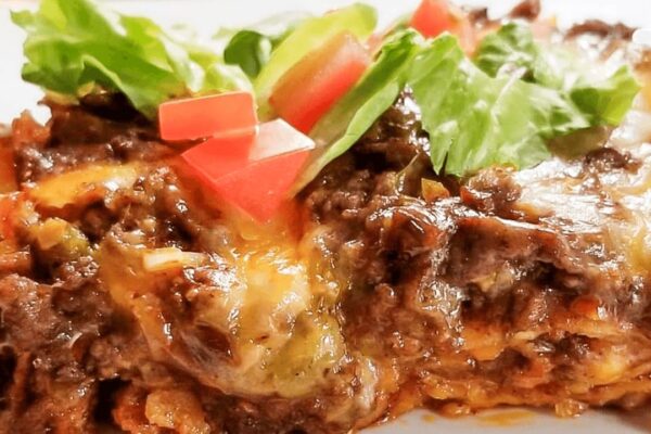 Easy Beef Enchilada Casserole, homemade and freshly served