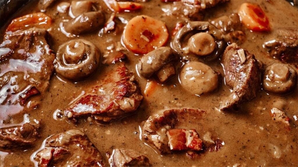 Beef Stew With Mushrooms, homemade and freshly served