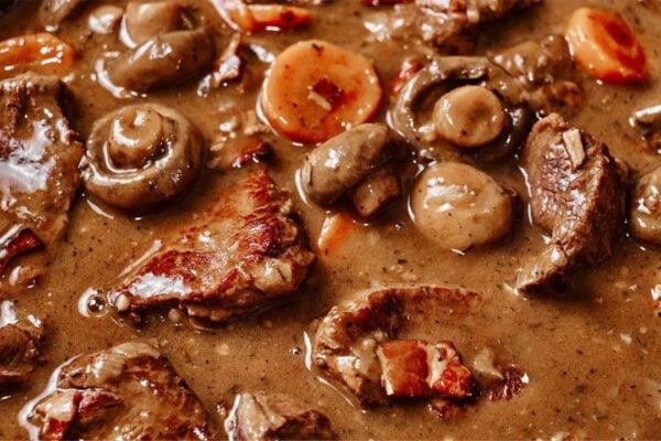 Beef Stew With Mushrooms, homemade and freshly served