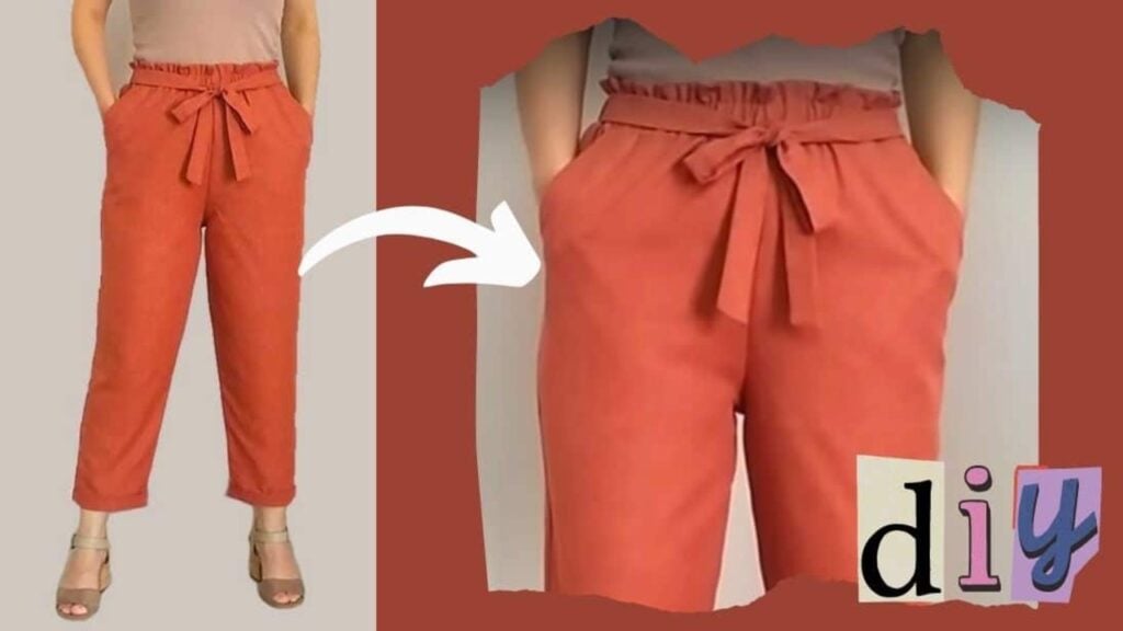 Finished Belted Paper Bag Trousers Sewing, a completed DIY project