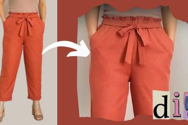 Finished Belted Paper Bag Trousers Sewing, a completed DIY project