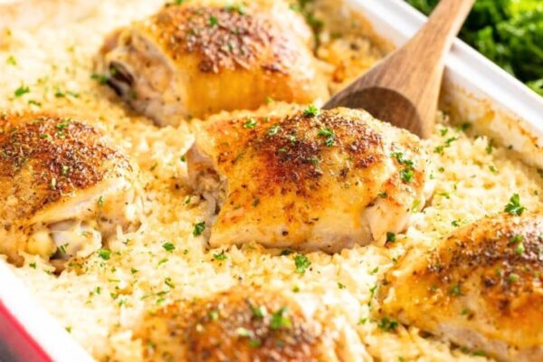 Best Baked Chicken and Rice Casserole, homemade and freshly served
