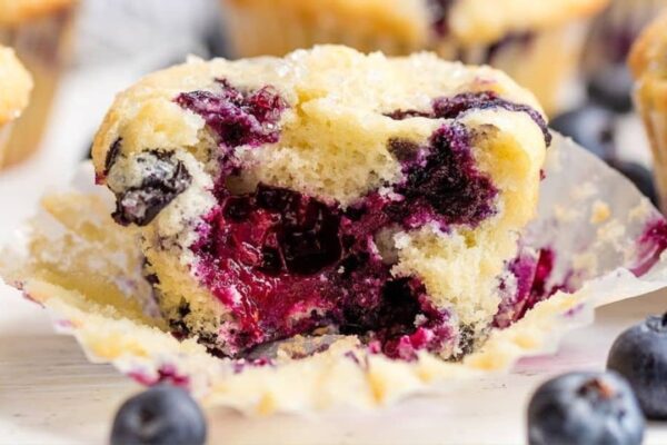 the Best Blueberry Muffins, homemade and freshly served