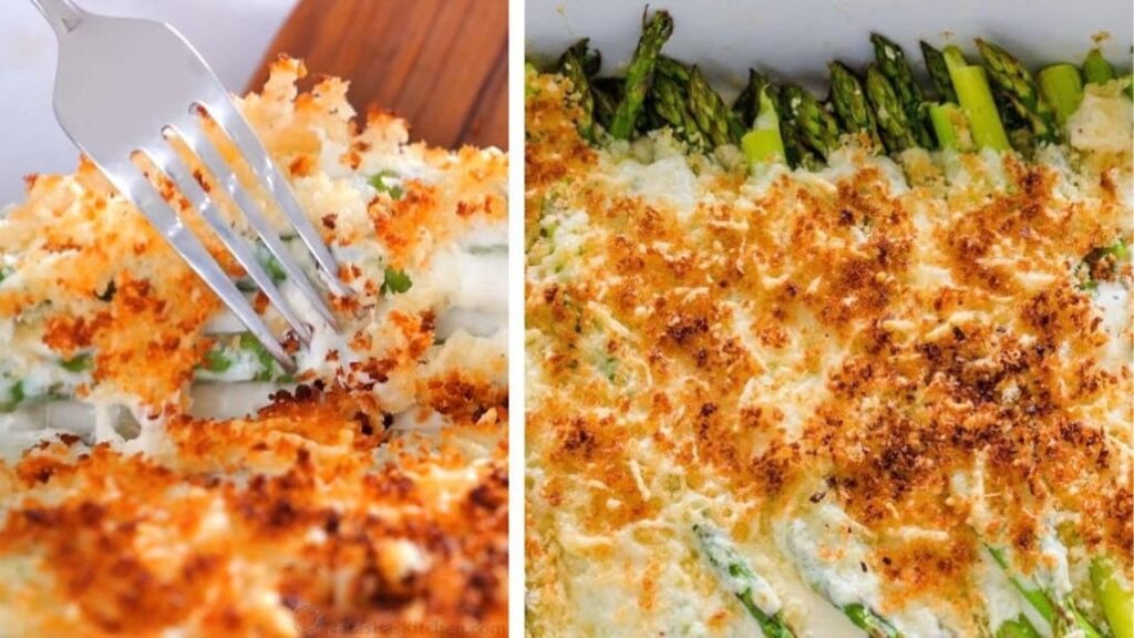 Best Cheesy Asparagus Casserole, homemade and freshly served