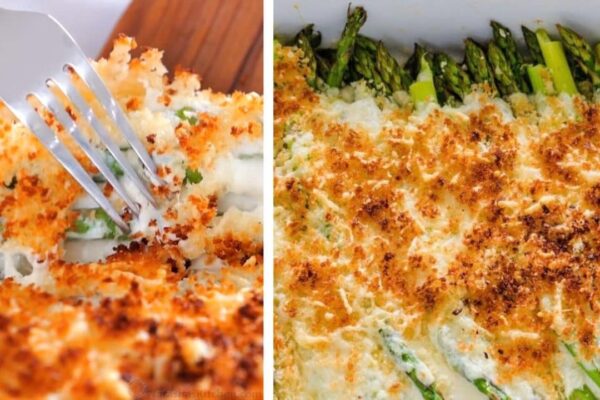Best Cheesy Asparagus Casserole, homemade and freshly served