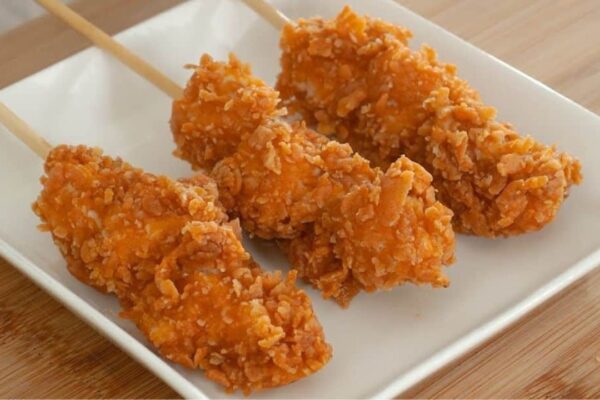 Best Crispy Fried Chicken Skewers, homemade and freshly served