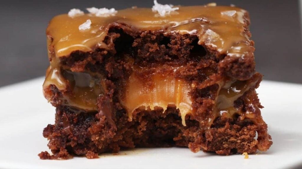 Best Gooey Salted Caramel brownies, homemade and freshly served