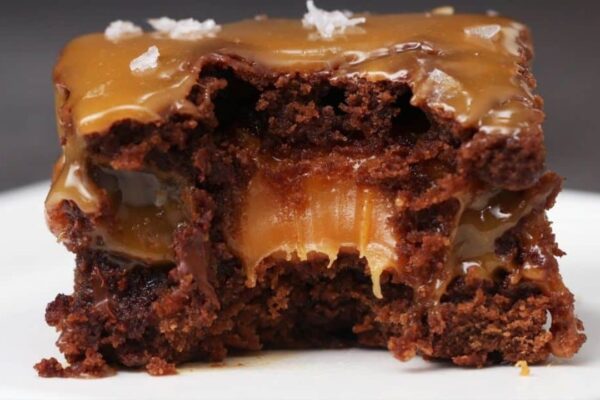 Best Gooey Salted Caramel brownies, homemade and freshly served